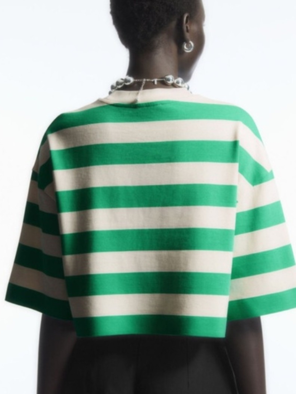 COS Highline Green & Cream Wide-Stripe Tee - Picture 4 of 6